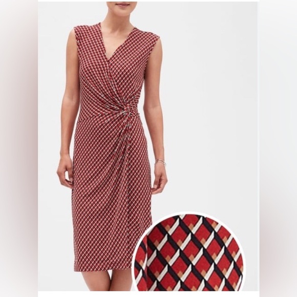 Banana Republic Dresses & Skirts - Banana Republic Red, Black, and White Geometric Sleeveless Midi Dress Size S